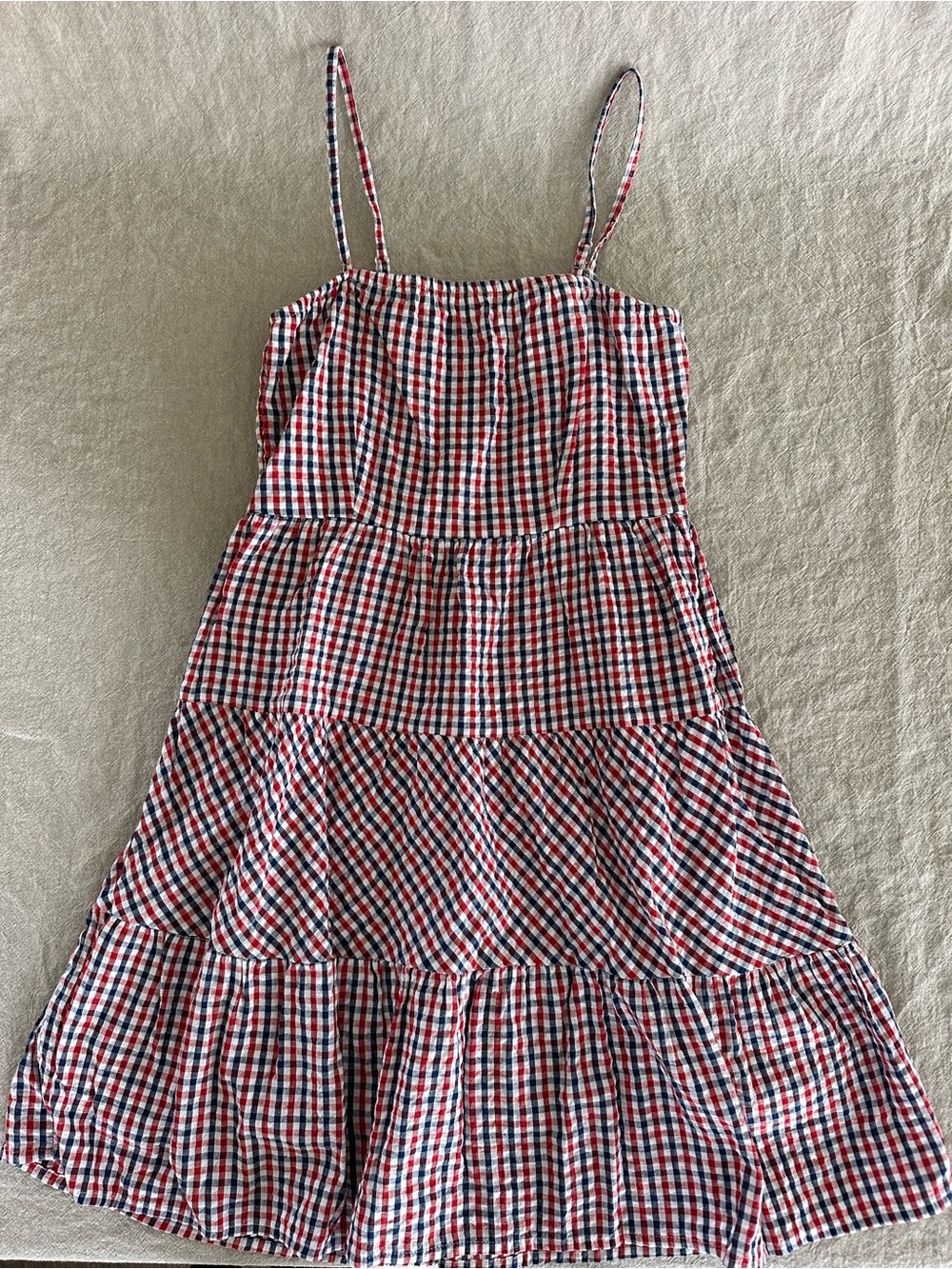 Red & Navy Gingham Tiered Sundress 4th of July Dress